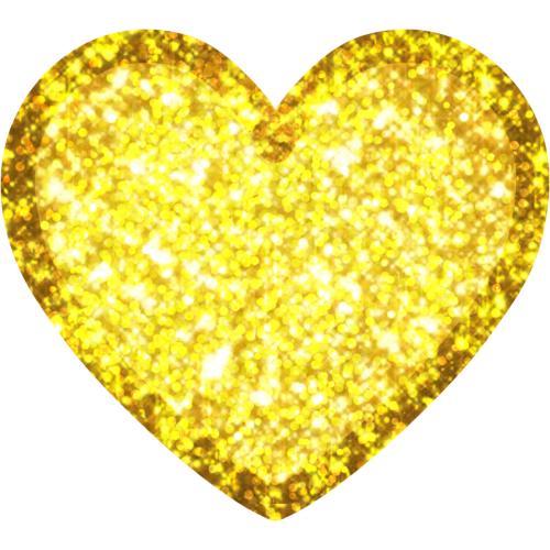 A bright yellow heart with a glitter pattern. It has an outline that is slightly darker than the rest of it